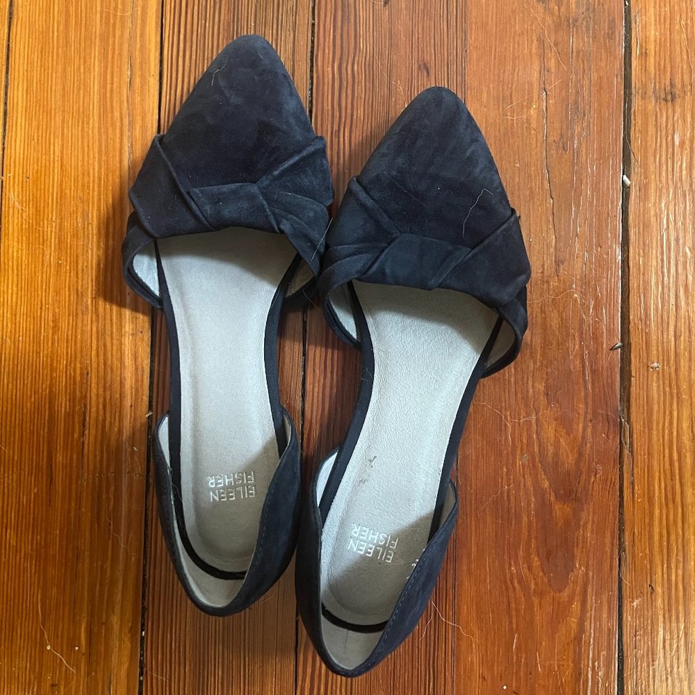 Eileen Fisher Navy Suede D'Orsay Flats, Size 9.5